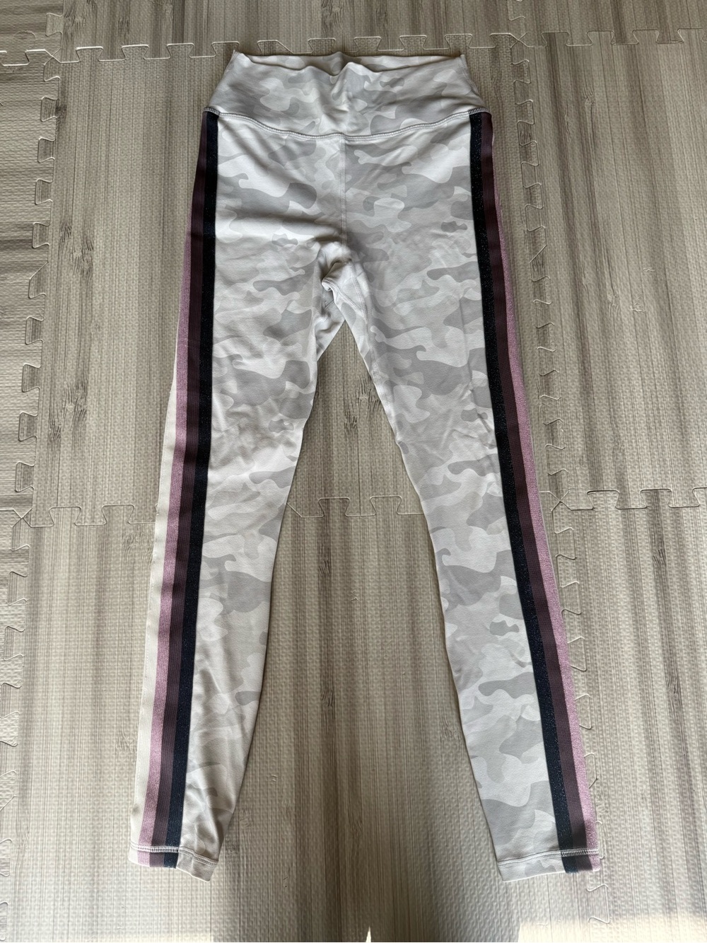 Spiritual Gangster White Camo Leggings with Pink and Blue Side Stripes